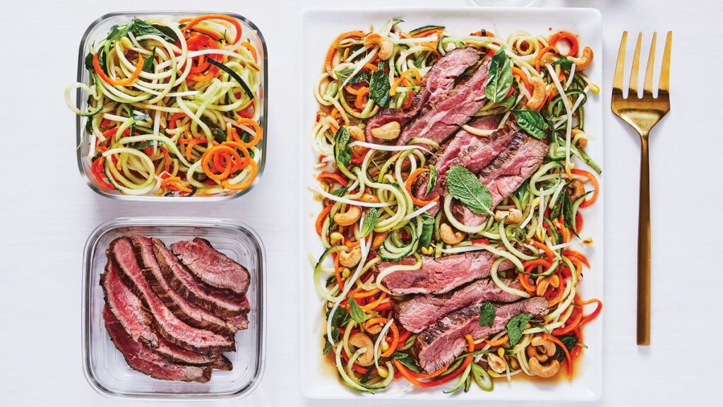 Bifteck au gingembre et nouilles aux légumes