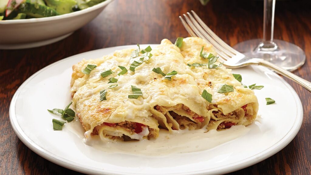 Cannellonis de poulet crémeux avec fromages asiago et mozzarella et bacon de dinde