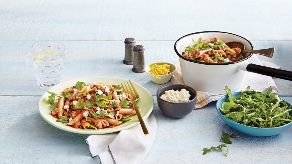 Penne à la dinde avec sauce aux poivrons rouges rôtis