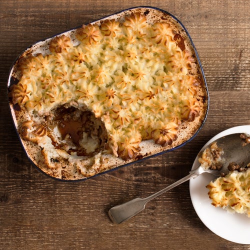 Pâté chinois au boeuf aux fines herbes avec purée de chou-fleur et garniture de pommes de terre