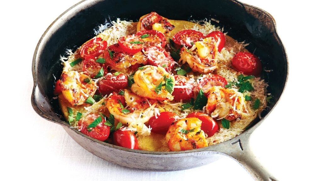 Pain plat aux crevettes et aux scampis