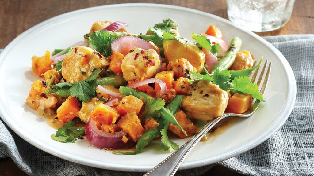 Poulet avec sauce aux arachides et patates douces