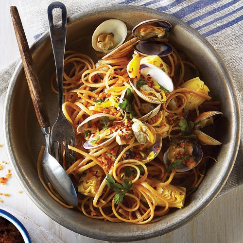 Linguine & palourdes avec chapelure à l'ail