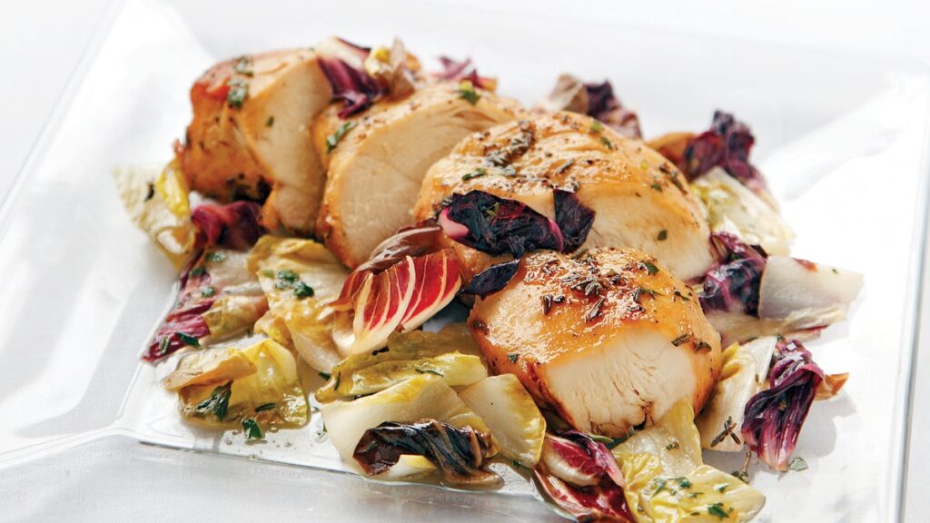Endives belges braisées et escalopes de poulet