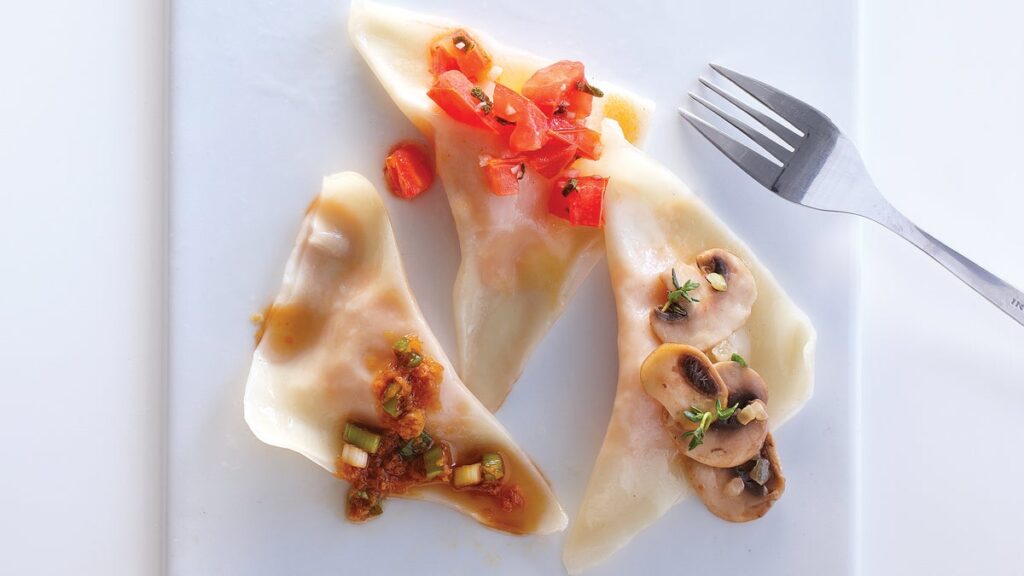 Raviolis à la courge musquée et trois sauces